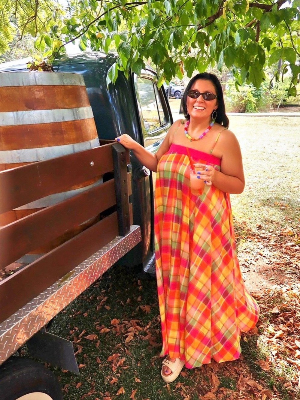Plaid Maxi Dress in Orange & Pink Like New